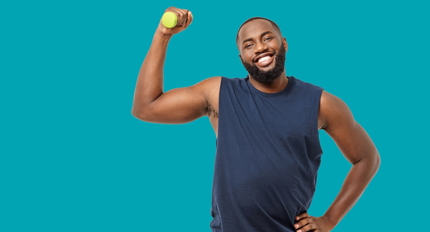 Man with weight in one hand