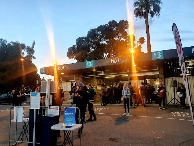 A photo taken from outside one of the ticket offices located at HBF Park